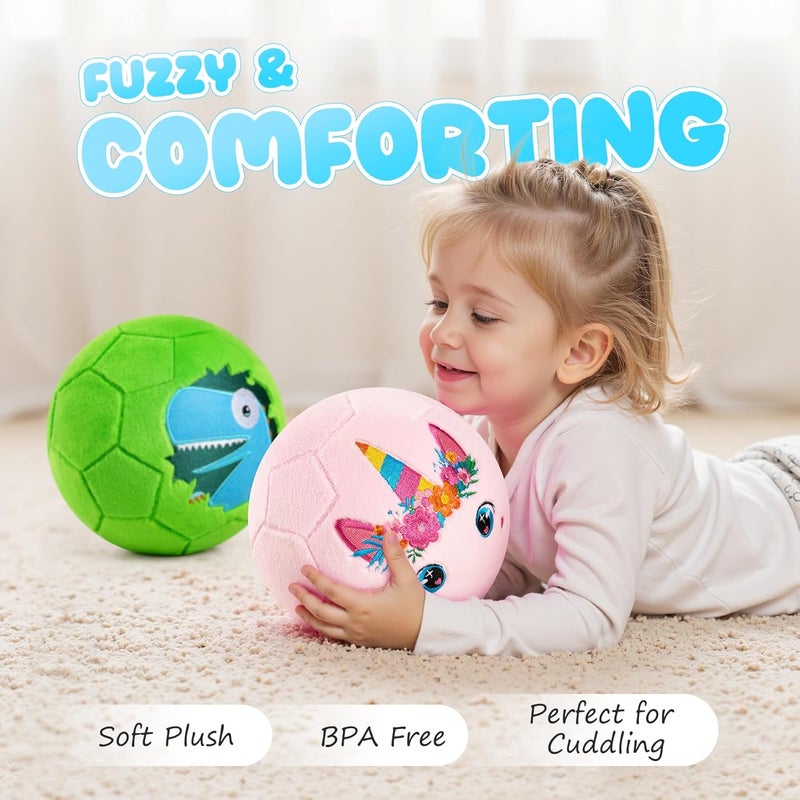 PlayZap Soft Indoor Kickball for Toddlers - 2 Pack Soccer Ball Size 3 for Babies, Toddlers & Kids - Soccer Gift & Soft Plush Sensory Toy for First Birthday/Ages 1-3 & 3-8 - Unicorn/Dinosaur Design - Image 2